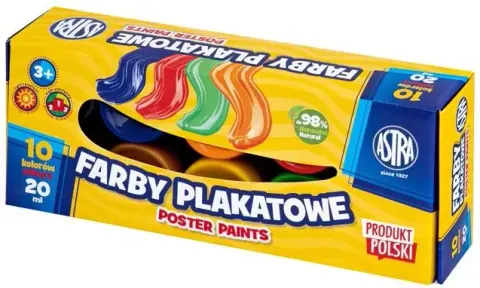 Farby plakatowe 10 kolorów 20ml Standard Box 301123044 ASTRA
