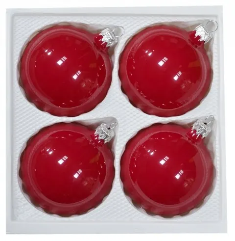 Bombki gładkie 8cm 4szt czerwona porcelana