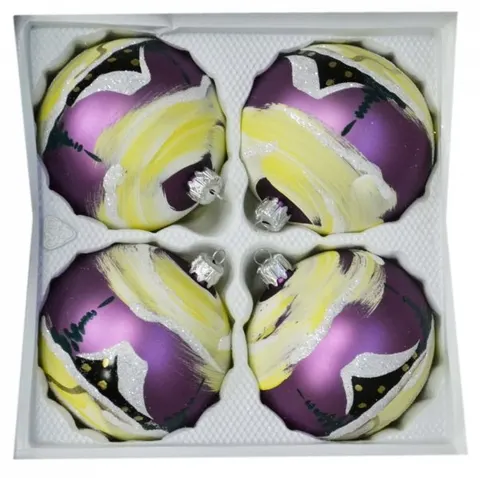 Bombki dekorowane 10 cm 4 szt fiolet mat