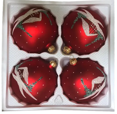 Bombki dekorowane10 cm 4 szt czerwony mat "domek"