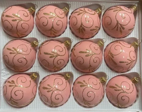 Bombki dekorowane 6 cm 12 szt różowe złota dekoracja