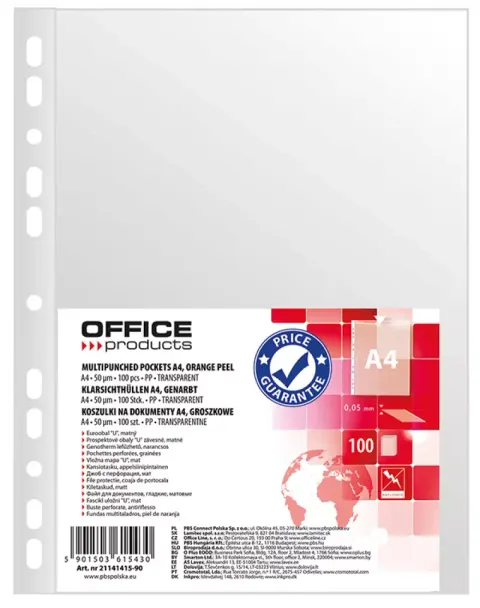 Koszulki na dokumenty groszkowe A4 100 szt. OFFICE PRODUCTS 50mic 21141415-90