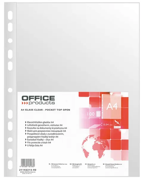 Koszulki na dokumenty krystaliczne A4 100 szt. OFFICE PRODUCTS 40mic 21142215-90
