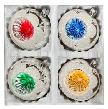 Bombki reflektor 10 cm 4 szt mix kolorów srebrne