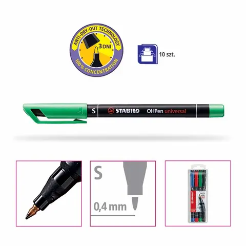 Foliopis permanentny zielony 0,4 mm Stabilo OHP 841 S