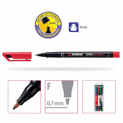 Foliopis STABILO OHPen F niezmywalny 0.7mm czerwony 842/40