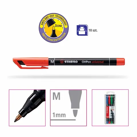 Marker foliopis/do CD 1,0mm M okrągły STABILO OHPen czerwony 1szt.