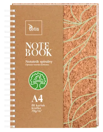 Kołonotatnik A4 80k kratka oprawa korkowa 70g. KB050-KA4 TETIS