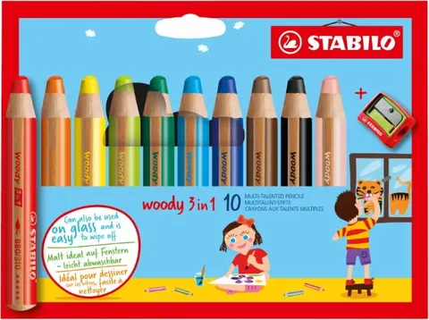 Kredki Stabilo Woody 3w1 10 Sztuk + Temperówka