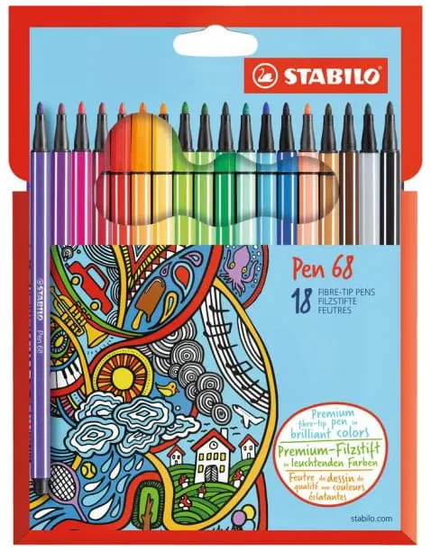 Pisaki Flamastry Stabilo 18 kolorów Pen 68 w etui kartonowym