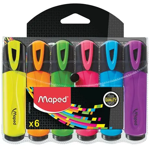 Zakreślacz FLUO PEPS mix kolorów 6szt etui z zawieszką 742557 MAPED