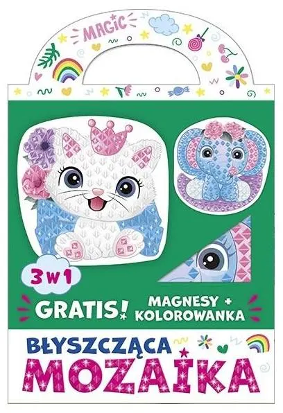 Błyszcząca mozaika Kotek i Słonik 3w1 + kolorowanka gratis, Ranok-Creative