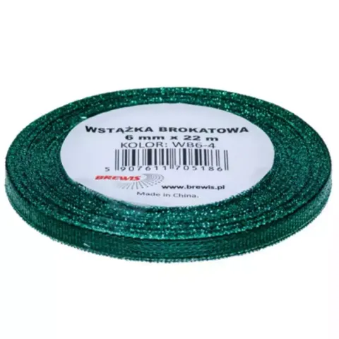 Wstążka brokatowa 6mm zielona WB6-4, Brewis