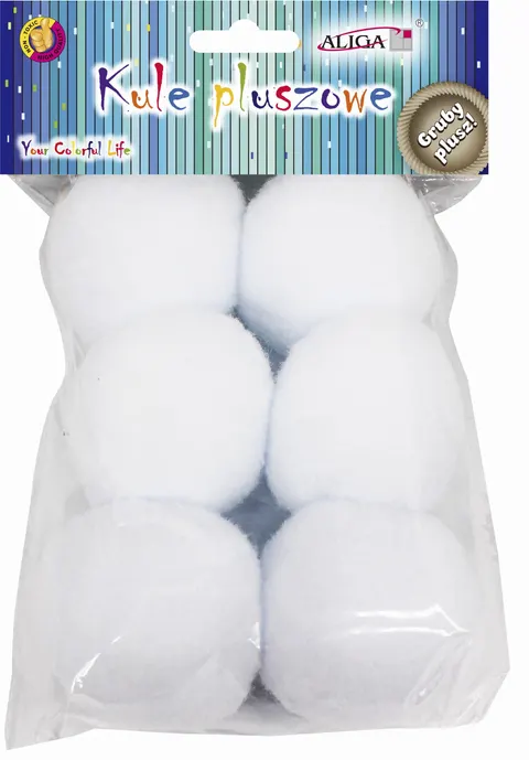 Pompony kule pluszowe białe 6 cm (6 szt.) POM-3487 ALIGA