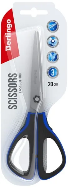 Nożyczki soft grip Easycut 300, 20 cm niebieskie, Berlingo