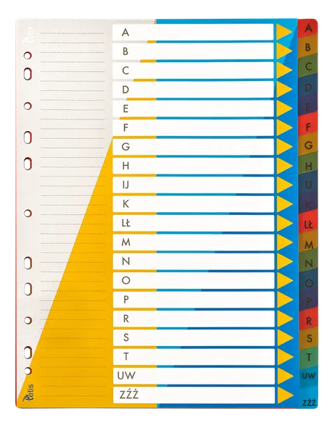 Przekładki A4 PP A-Z alfabetyczne kolorowe 20 przekładek TETIS /BP631-AZ/