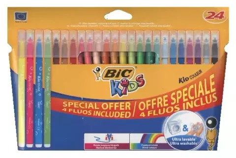 Flamastry Kids Kid Couleur Fluo Pudełko 20+4szt Bic