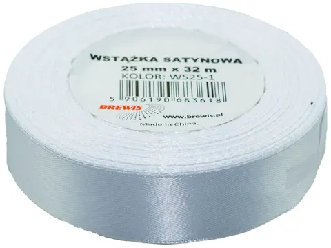 Wstążka satynowa 25mm/32m biała BREWIS