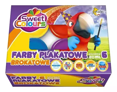 Farby plakatowe brokatowe 20 ml 6 kolorów Sweet Colours Otocki a6