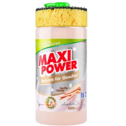 MAXI POWER Płyn do naczyń DELIKATNY, MIGDAŁOWY pompka+gąbka, 1 l