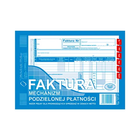 Druk samokopiujący faktura mechanizm podzielonej płatności netto A5 80 kartek oryginał + kopia MICHALCZYK I PROKOP /127-3P/