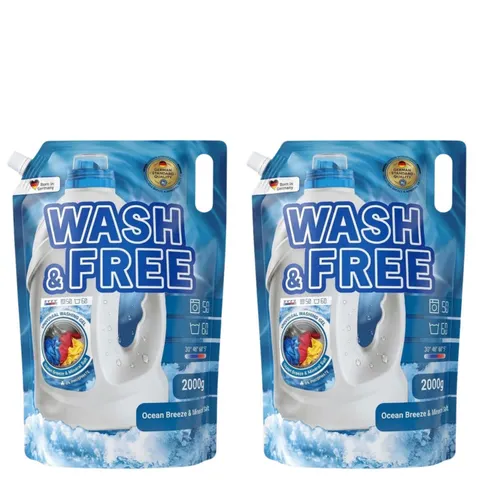 WASH&FREE Żel do prania UNIWERSALNY OCEAN 60 prań, 2000 g zapas, pakiet 2 opakowań