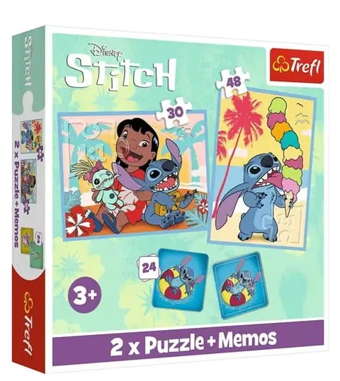 Puzzle 2 w 1 + memos - Wesoły dzień Lilo&Stitch 93585, Trefl
