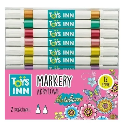 Markery akrylowe metaliczne 12 kol. 2 końcówki, Stnux
