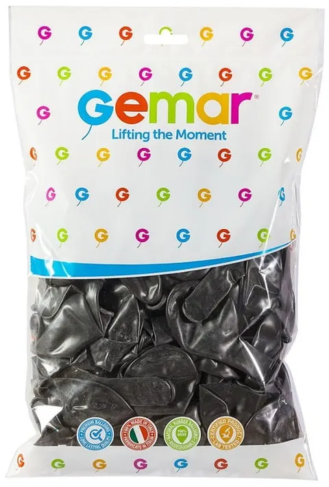Balony GM90 metaliczne 10" czarne op. 100 szt., Gemar