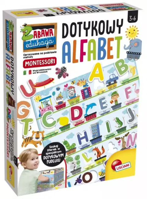 Gra edukacyjna Montessori Dotykowy alfabet, Lisciani