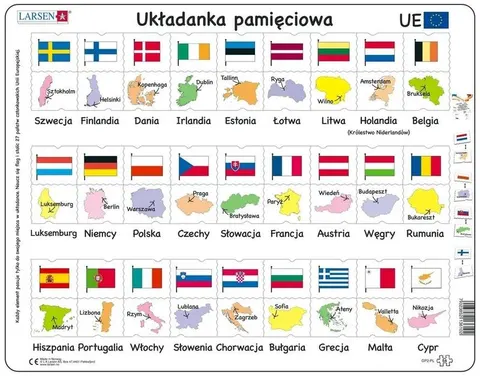 Układanka Unia Europejska - Flagi, stolice - rozmiar Maxi (36,5x28,5 cm), Tactic