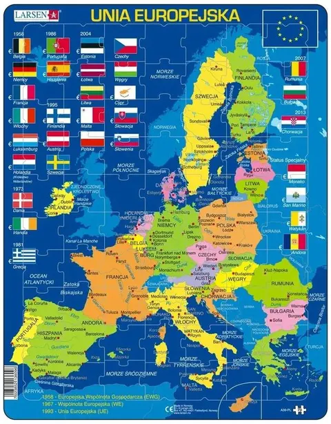 Układanka Unia Europejska - Mapa, Flagi - rozmiar Maxi (36,5x28,5 cm), Tactic