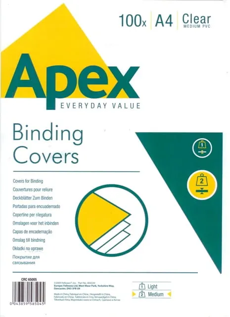 Folia okładka przeźroczysta do bindowania A4 180 mic - APEX medium