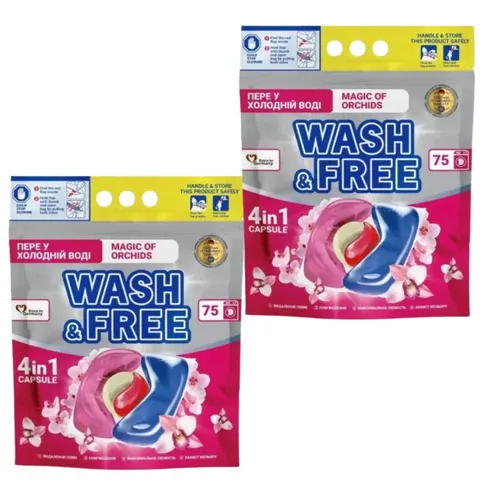 WASH&FREE Kapsułki do prania UNIWERSALNE 4w1 ORCHIDEA 75 szt, pakiet 2 opakowań