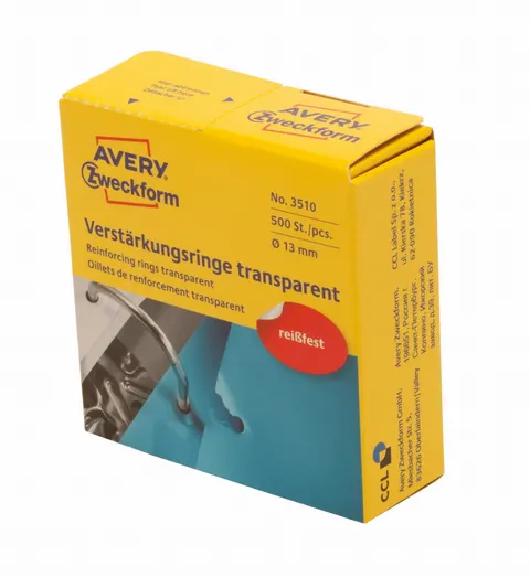 Pierścienie wzmacniające przezroczyste; 500 szt./op., O 13 mm, Avery Zweckform /3510/
