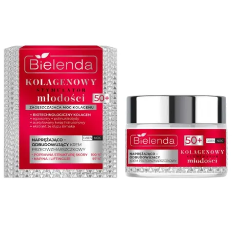 BIELENDA KOLAGENOWY STYMULATOR MŁODOŚCI Krem do twarzy 50+, ODBUDOWUJĄCY, 50 ml