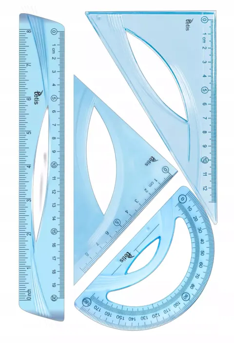 Zestaw geometryczny linijka 20cm niebieski, Tetis