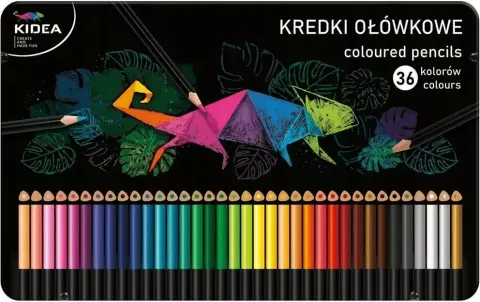 Kredki Ołówkowe Trójkątne Kidea 36 kolorów w Metalowym Pudełku