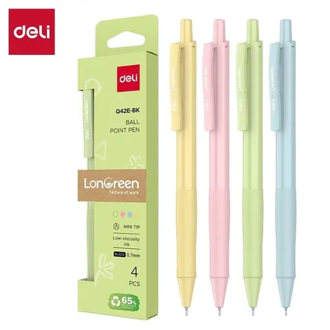 Długopis kulkowy LonGreen EQ42E-BL niebieski wkład op. 4szt., Deli