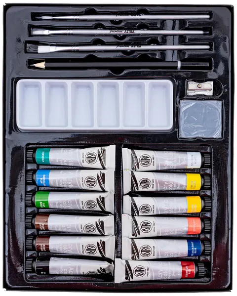 Zestaw artystyczny 19 el. (Farby akrylowe 12 kol×12ml) ART&HOBBY, Astra