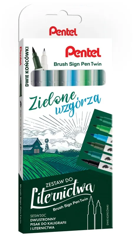 Zestaw do liternictwa 6szt, Zielone Wzgórza, Pentel