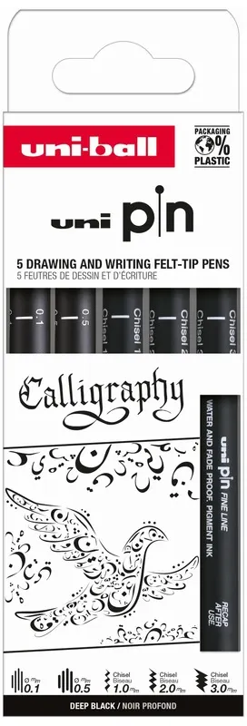 Cienkopis kreślarski PIN-200 zestaw Calligraphy, 5szt., Uni