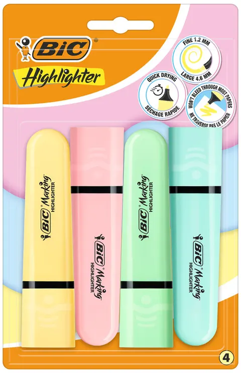 Zakreślacze Flat Highlighter 4-kol. pastelowe, BiC