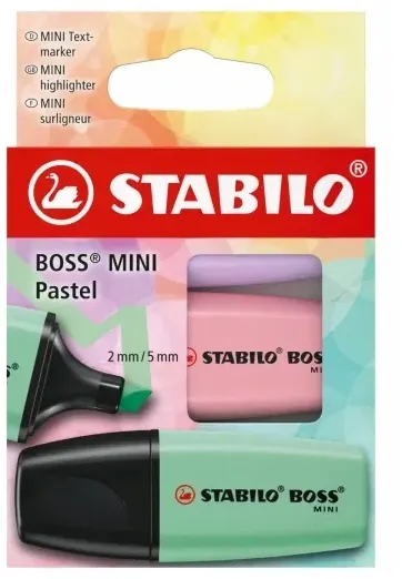 Zakreślacze Boss mini Pastel 3-kol. etui kartonowe, Stabilo