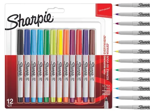 Markery Cienkopisy Permanentne Sharpie Ultra Fine Zestaw 12 Kolorów