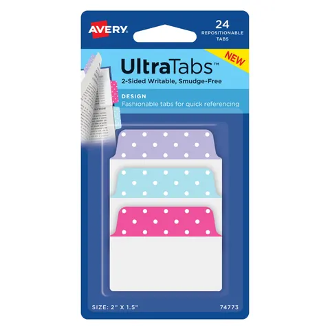 Zakładki indeksujące samoprzylepne 50,8x38,1mm kolorowe z wzorem kropki Ultra Tabs 74773 AVERY ZWECKFORM