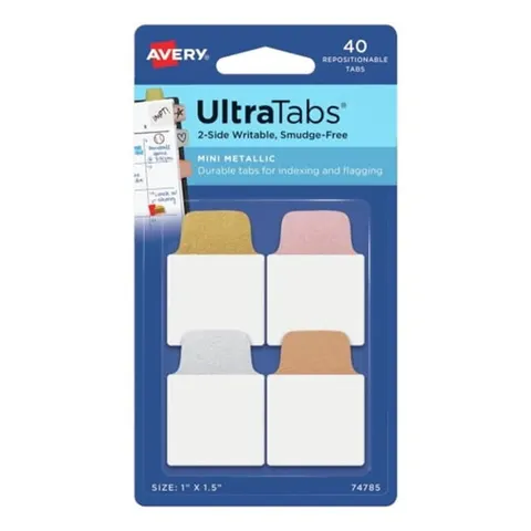 ZAKŁADKI INDEKSUJĄCE 25,4x38,1mm PP 4x10szt. KOLORY METALICZNE AVERY ZWECKFORM ULTRA TABS USUWALNE 40szt. /74785/