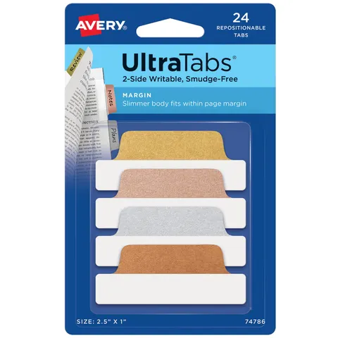 ZAKŁADKI INDEKSUJĄCE 63,5x25,4mm PP 4x6szt. KOLORY METALICZNE AVERY ZWECKFORM ULTRA TABS USUWALNE 24szt. /74786/