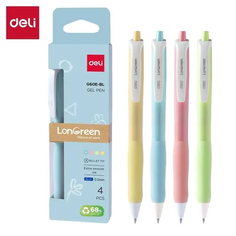 Długopis żelowy Deli EG60E-BL, LonGreen, niebieski wkład - opakowanie 4 sztuki, mix kolorów