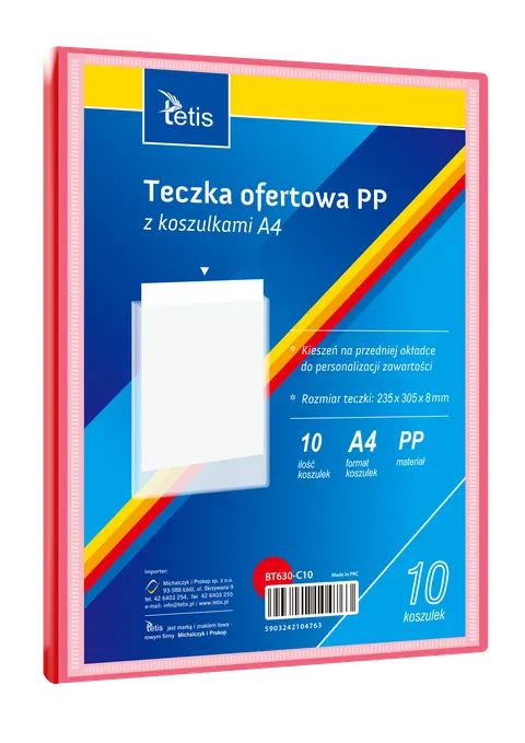 Teczka ofertowa A4 PP 10 koszulek czerwona, Tetis